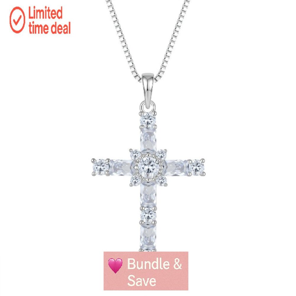925 Sterling Silver Cross Pendant Necklace with Birthstone, 17.7" Chain